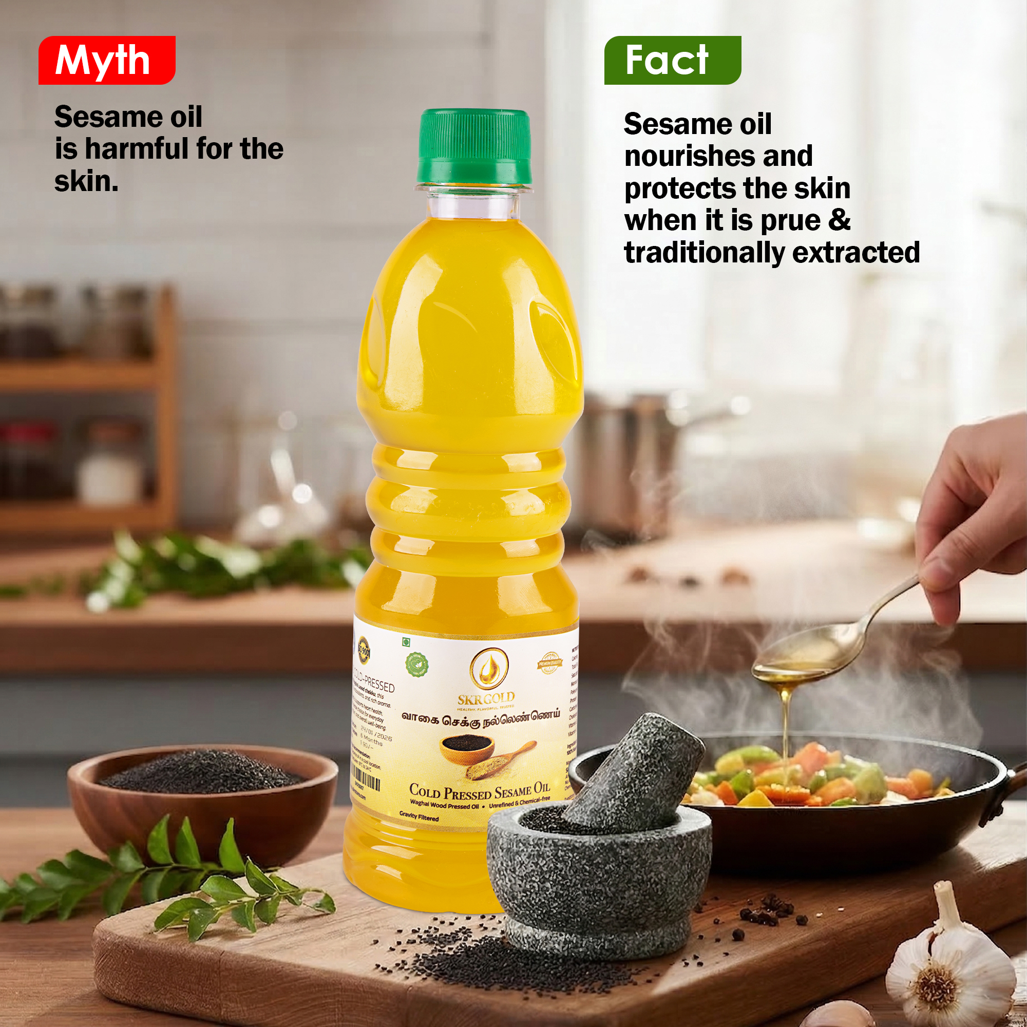 Sesame Oil – Wooden Chekku (For Lamp) – 500ml - Image 6
